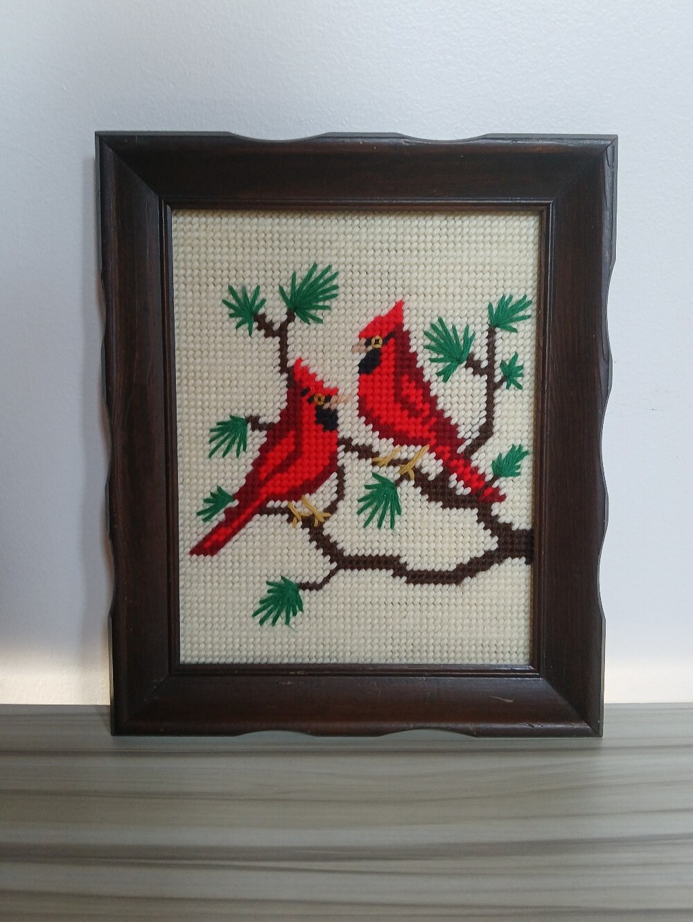 Vintage Framed Cardinals Needlepoint Wall Decor